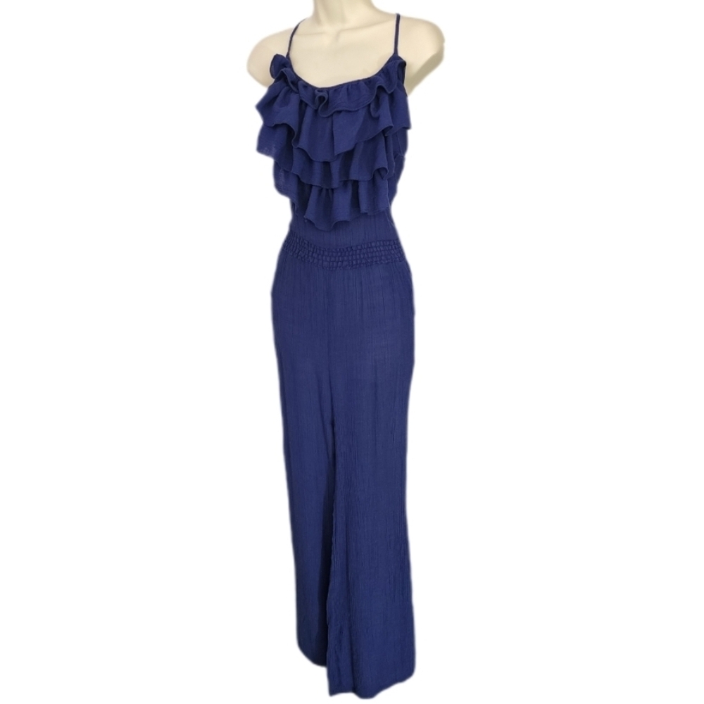 Toxik3 Jumpsuit Ruffled Tiered Bodice Sleeveless Blue Size L - Picture 6 of 8